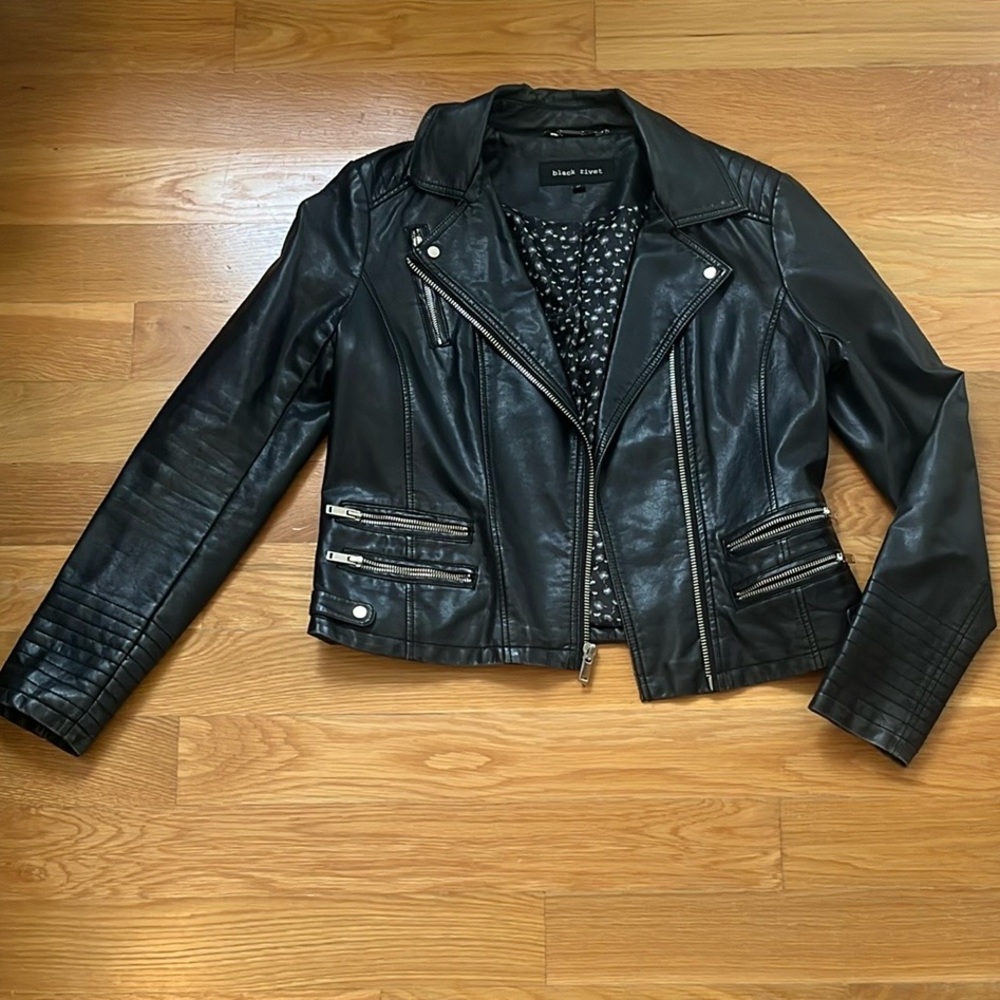 Black Faux Leather Moto Jacket Asymmetrical Zipper